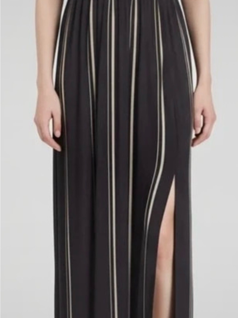 Volcom Black Maxi Skirt with Cream Vertical Stripes and Side Slit